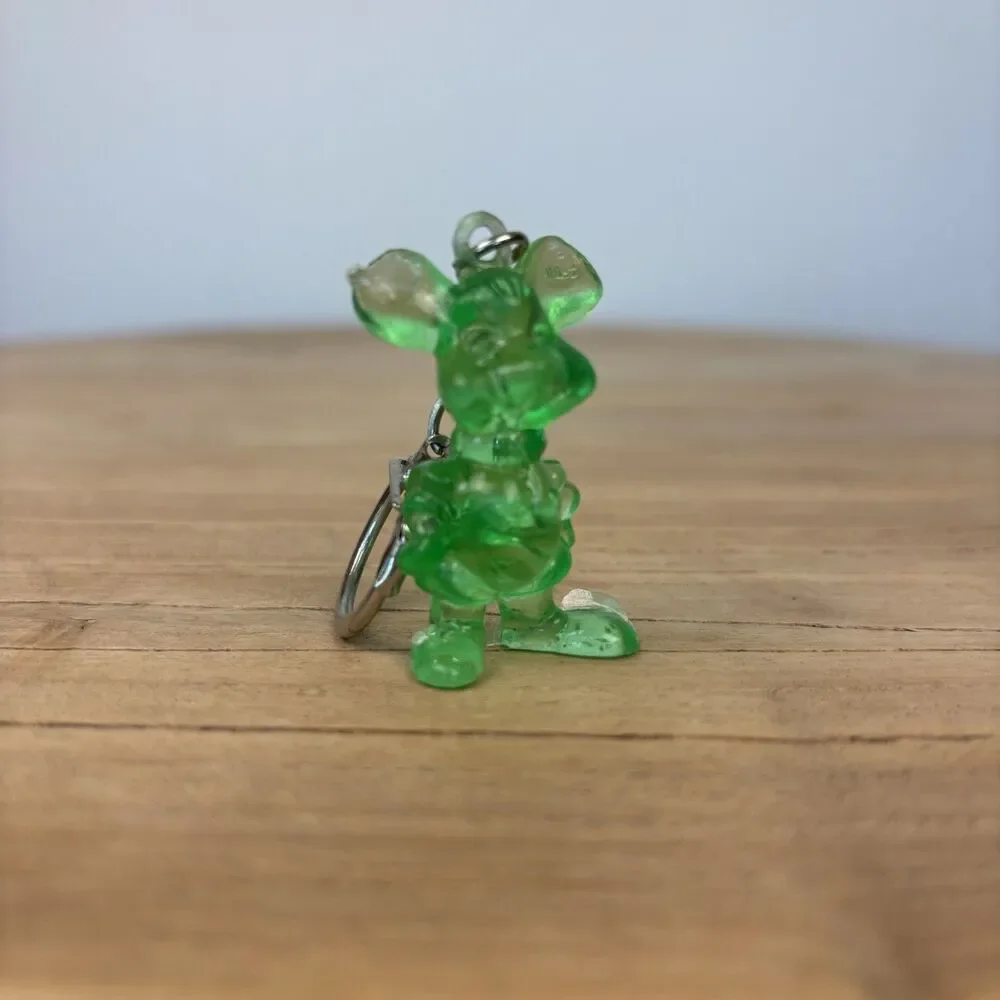 Vintage Keychain Green Mouse Key Ring Acrylic Chuck E. Cheese Retro Jelly Figure